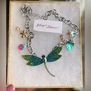 NWT Betsey Johnson Necklace Dragonfly Stone Glam 16” & 3” extender